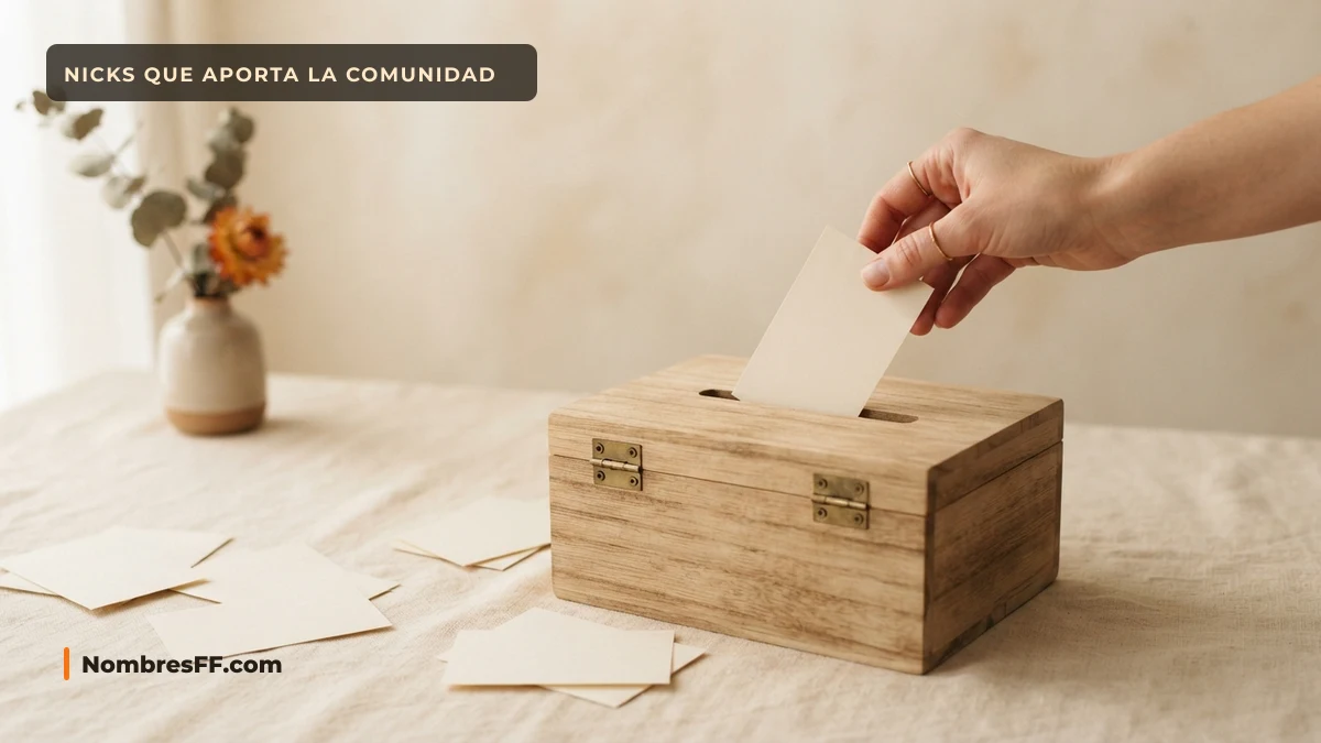 Mano depositando un papel en una caja de madera junto a otros papeles: nicks aportados por la comunidad