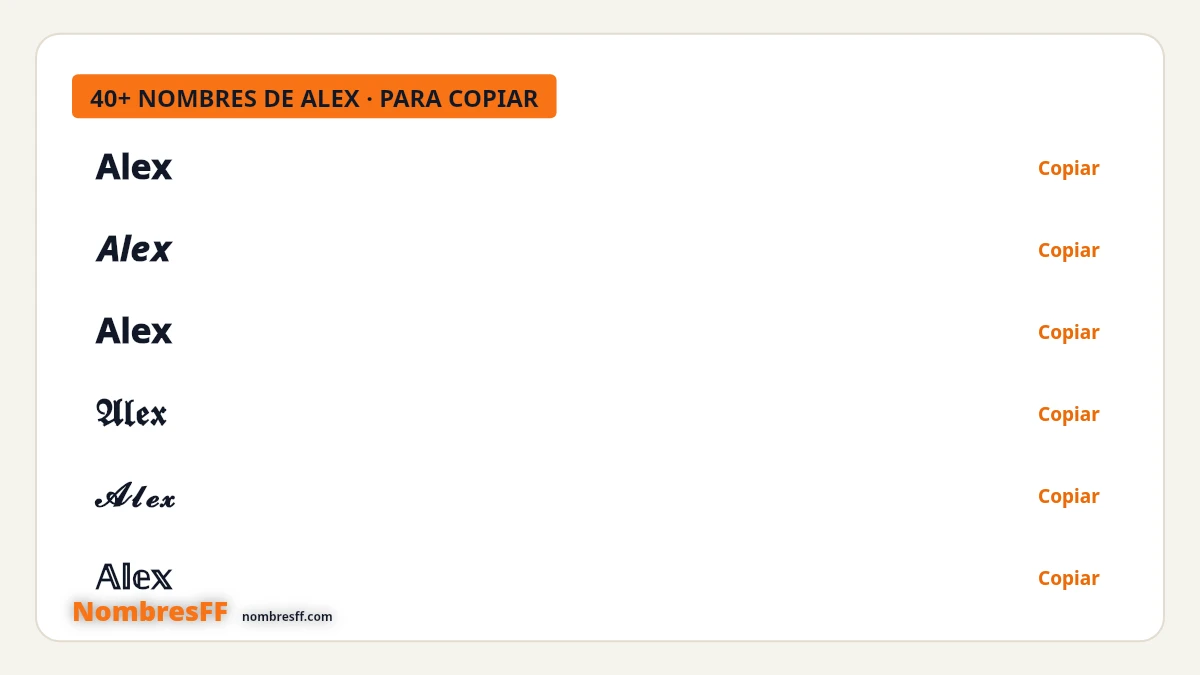Variantes estilizadas del nombre Alex para copiar en Free Fire