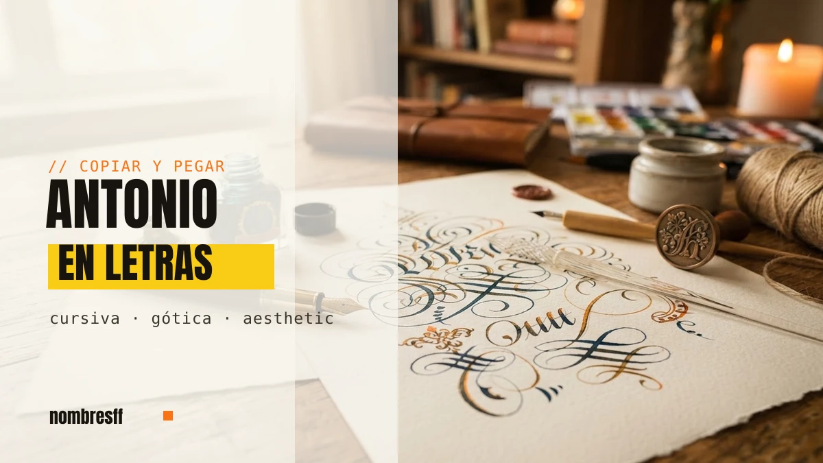Antonio en letras estilizadas para Free Fire: cursiva, gótica y aesthetic para copiar