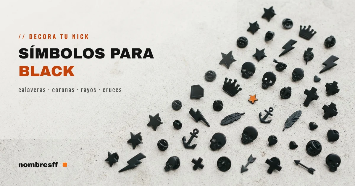 Símbolos y combos para decorar el nombre Black en Free Fire: calaveras, coronas, rayos y cruces
